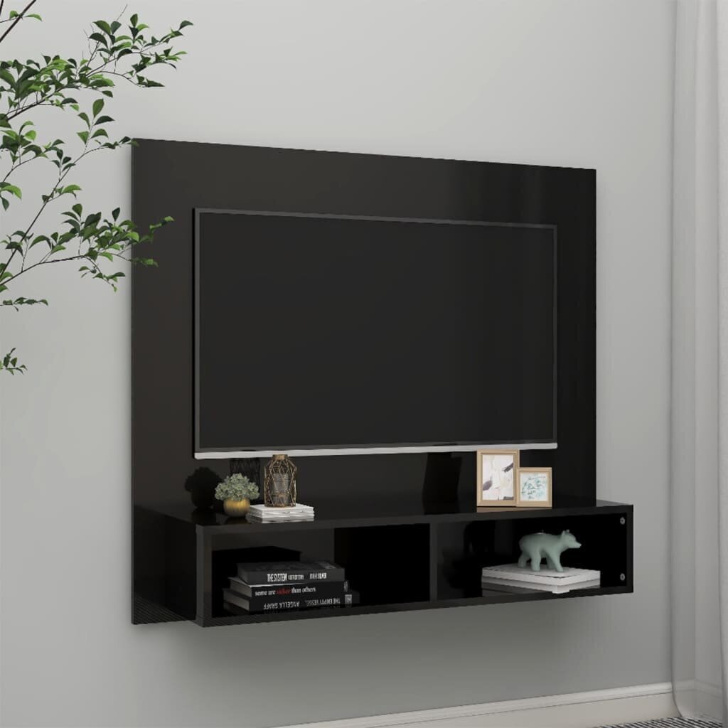 Sieninė TV spintelė, 102x23,5x90 cm, juoda kaina ir informacija | TV staliukai | pigu.lt