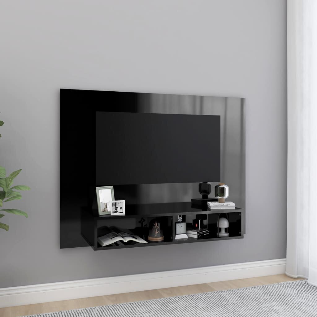 Sieninė TV spintelė, 120x23,5x90 cm, juoda цена и информация | TV staliukai | pigu.lt