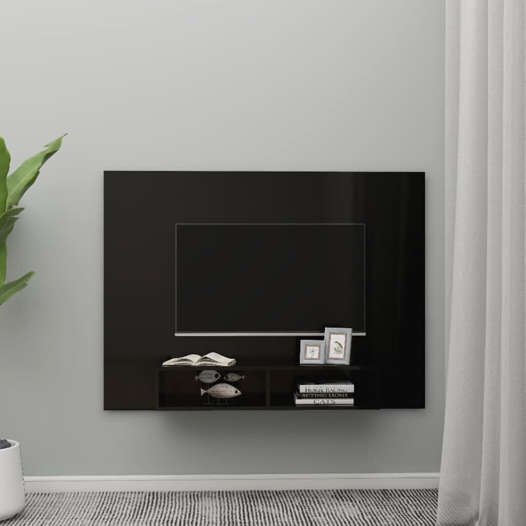 Sieninė TV spintelė, 135x23,5x90 cm, juoda kaina ir informacija | TV staliukai | pigu.lt