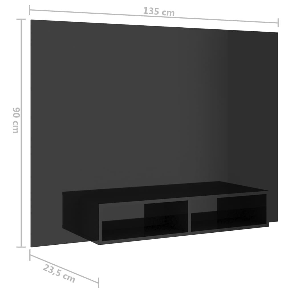 Sieninė TV spintelė, 135x23,5x90 cm, juoda kaina ir informacija | TV staliukai | pigu.lt