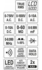 Skaitmeninis daugiafunkcinis testeris LCD YATO, 6000V, YT-73096 kaina ir informacija | Mechaniniai įrankiai | pigu.lt