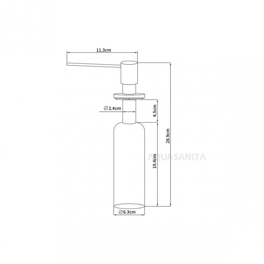 Įmontuojamas skysto muilo dozatorius Aquasanita DL, chromuotas цена и информация | Virtuvinių plautuvių ir maišytuvų priedai | pigu.lt