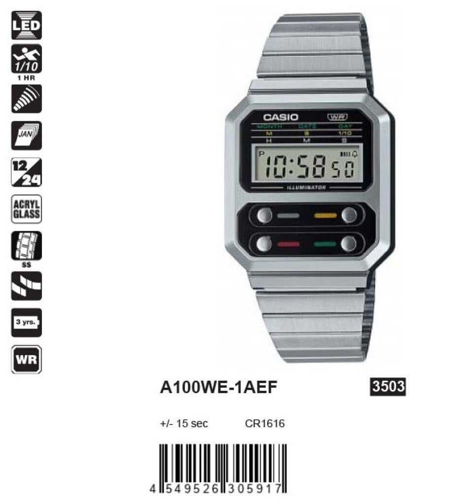 Laikrodis Casio A100WE-1AEF цена и информация | Vyriški laikrodžiai | pigu.lt
