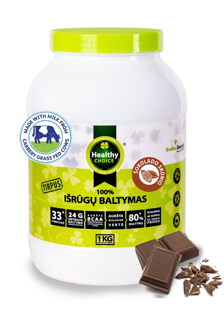 100% išrūgų baltymai Healthy Choice Šokolado skonio, 1 kg цена и информация | Baltymai | pigu.lt