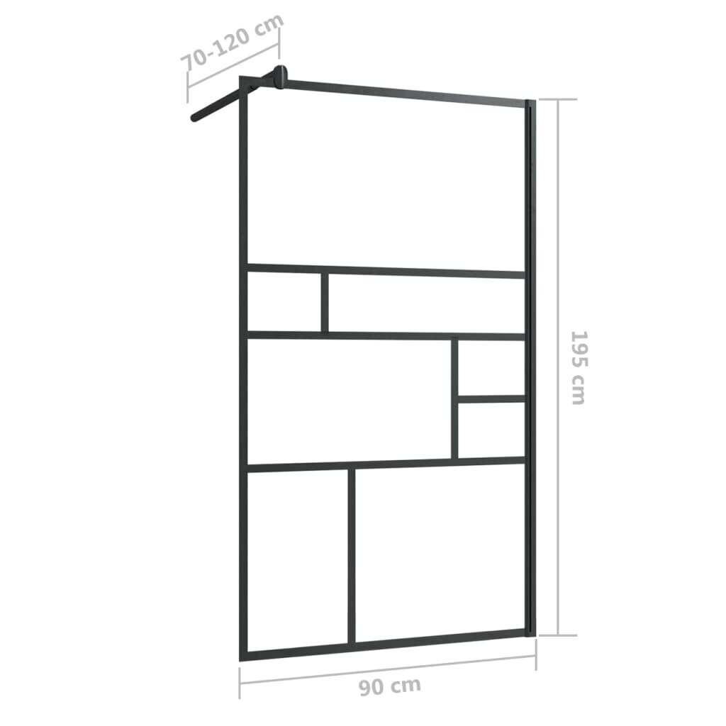 Dušo sienelė su skaidriu ESG stiklu, juodos spalvos, 90x195cm kaina ir informacija | Dušo durys ir sienelės | pigu.lt