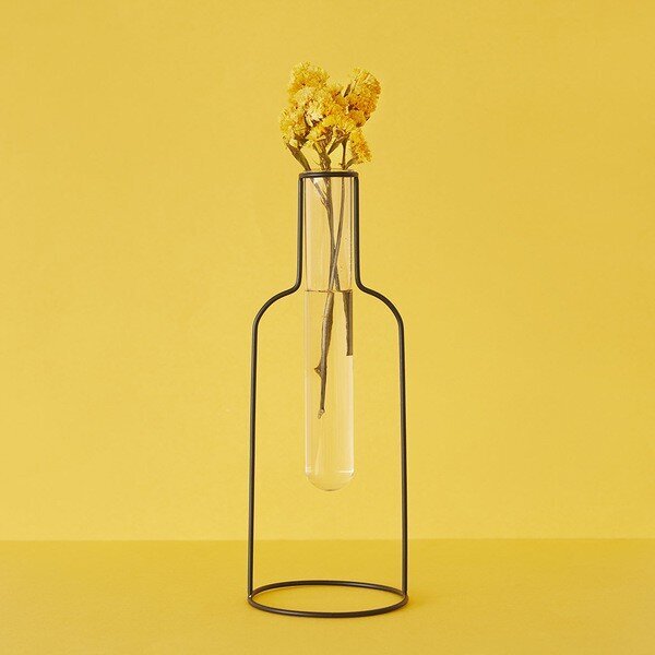 Metalinė vaza stikliniu cilindru Silhouette 26cm kaina ir informacija | Vazos | pigu.lt