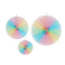 Бумажный веер, разноцветный, 3 шт. (20. 30, 40 см) цена и информация | Праздничные декорации | pigu.lt