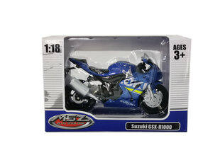 MSZ Motociklas SUZUKI GSR-R1000, 1:18 kaina ir informacija | Žaislai berniukams | pigu.lt