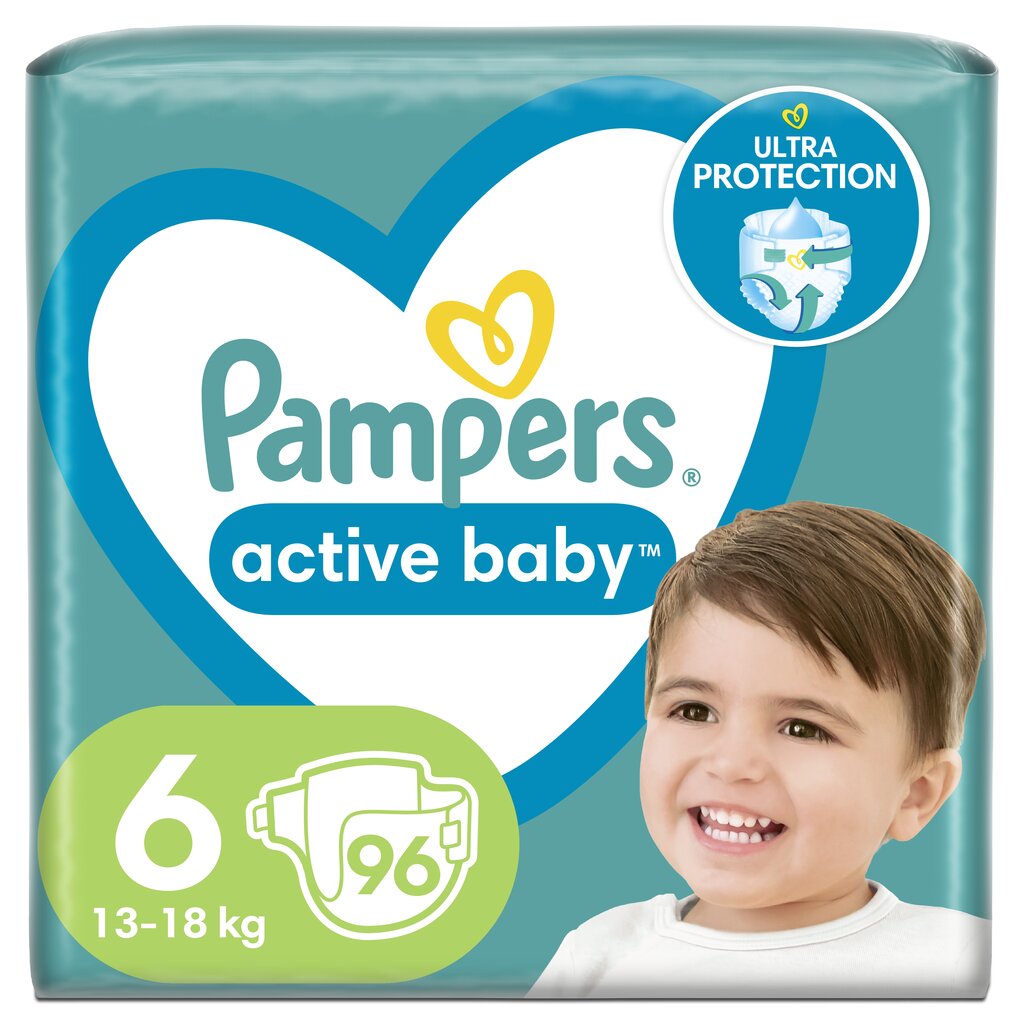 Sauskelnės Pampers Active Baby, 6 dydis, 13-18 kg, 96 vnt. kaina ir informacija | Sauskelnės | pigu.lt