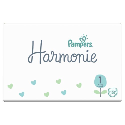 Sauskelnės Pampers Harmonie, 1 dydis, 2-5 kg, 102 vnt. kaina ir informacija | Sauskelnės | pigu.lt