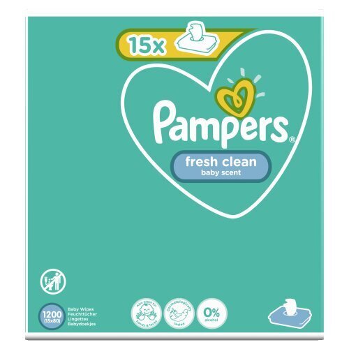 Drėgnos servetėlės Pampers Fresh Clean 15x80 vnt. kaina ir informacija | Drėgnos servetėlės, paklotai | pigu.lt