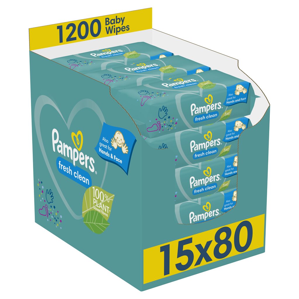 Drėgnos servetėlės Pampers Fresh Clean 15x80 vnt. kaina ir informacija | Drėgnos servetėlės, paklotai | pigu.lt