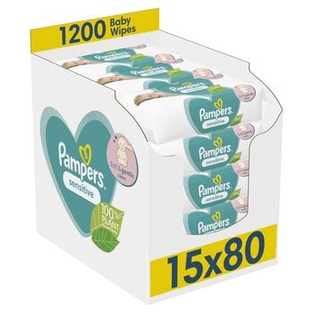 Drėgnos servetėlės Pampers Sensitive, 15x80 vnt. kaina ir informacija | Drėgnos servetėlės, paklotai | pigu.lt