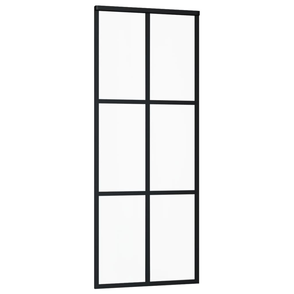 Stumdomos durys, juodos, 76x205cm, ESG stiklas ir aliuminis kaina ir informacija | Vidaus durys | pigu.lt