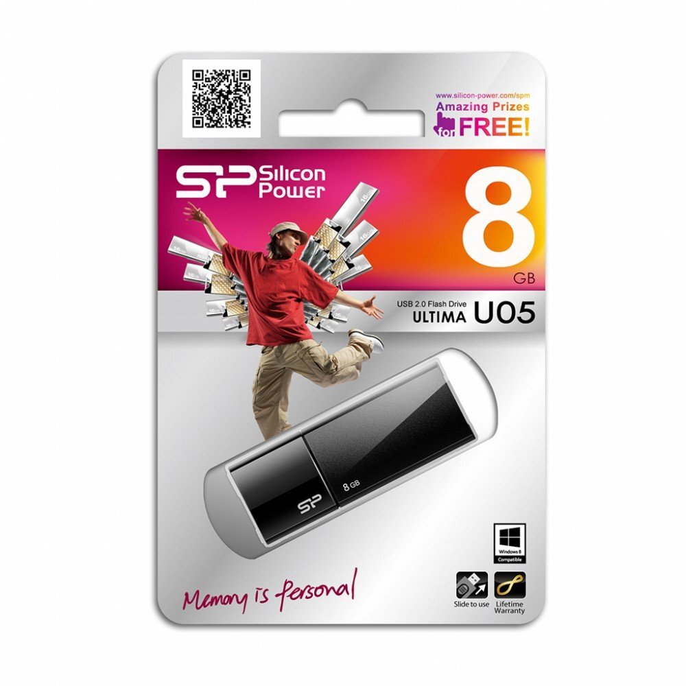 Silicon Power Ultima U05 8GB 2.0, Juodas kaina ir informacija | USB laikmenos | pigu.lt