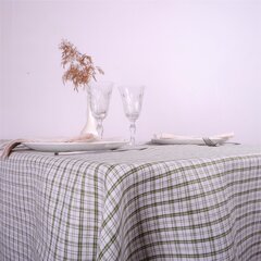 Balta staltiesė, žaliais langeliais, 148x148 cm. цена и информация | Скатерти, салфетки | pigu.lt