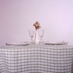 Balta staltiesė, žaliais langeliais, 148x148 cm. цена и информация | Скатерти, салфетки | pigu.lt