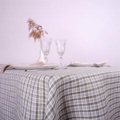 Lininė balta staltiesė, žaliais langeliais, 148x200 cm. kaina ir informacija | Staltiesės, servetėlės | pigu.lt