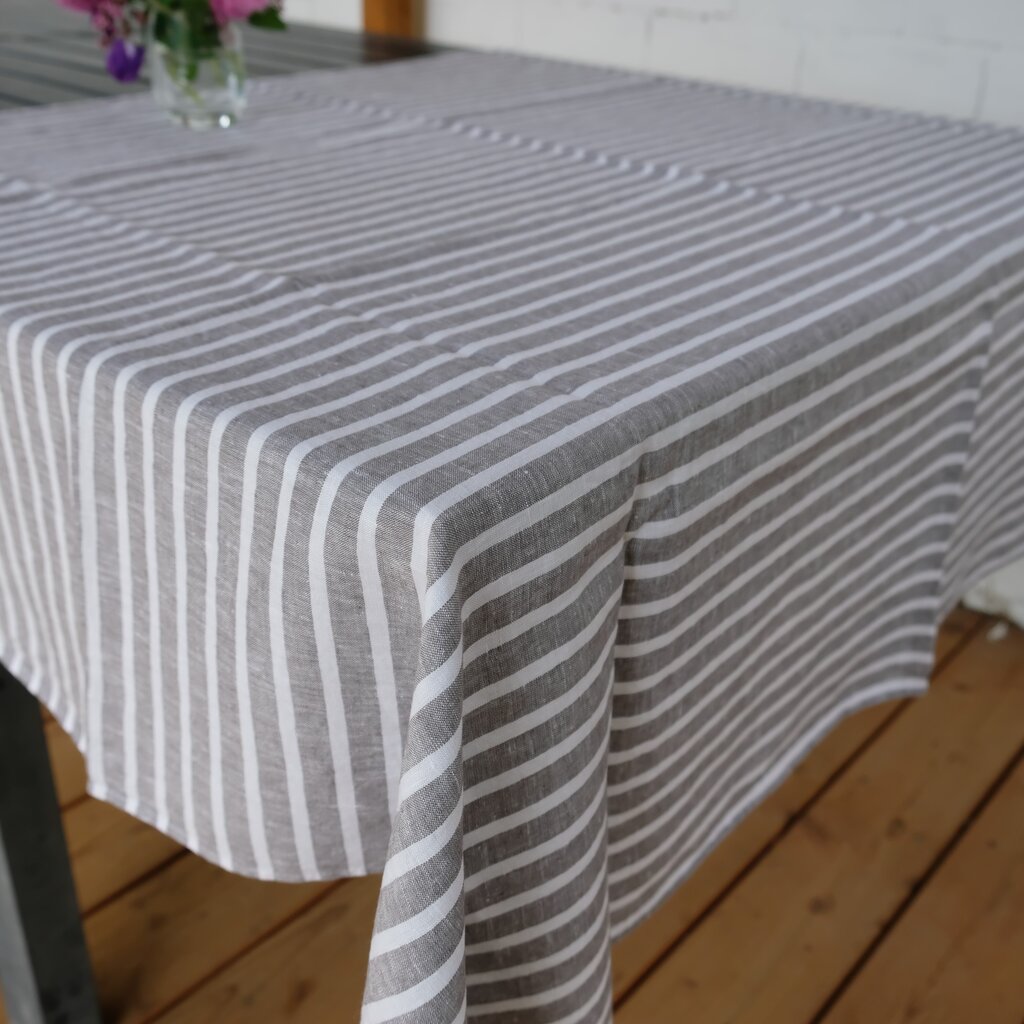 Lininė staltiesė, pilkomis juostomis. kaina ir informacija | Staltiesės, servetėlės | pigu.lt