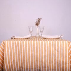 Lininė staltiesė, oranžinėmis juostomis, 148x200 cm. цена и информация | Скатерти, салфетки | pigu.lt