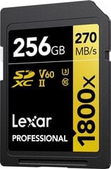 Lexar карта памяти SDXC 256GB Professional 1800x UHS-II U3 V60 цена и информация | Карты памяти для фотоаппаратов, камер | pigu.lt