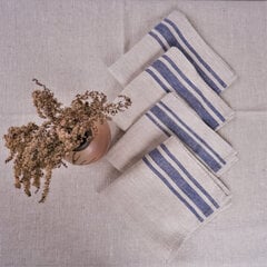 Lininės stalo servetėlės Navy blue Stripes, 4 vnt, 40x40 cm. цена и информация | Скатерти, салфетки | pigu.lt