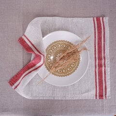 Lininės stalo servetėlės, tamsiai raudonomis juostelėmis, 4 vnt. цена и информация | Скатерти, салфетки | pigu.lt