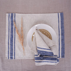 Lininės stalo servetėlės, tamsiai mėlynai dryžuotos, 4 vnt. kaina ir informacija | Staltiesės, servetėlės | pigu.lt