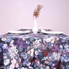 Tamsi, gėlėta lininė staltiesė, 148x250 cm. kaina ir informacija | Staltiesės, servetėlės | pigu.lt