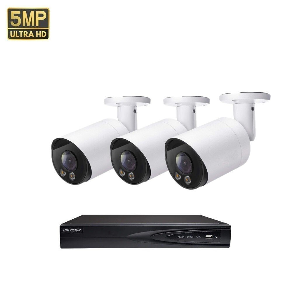 5MP IP POE Bullet vaizdo kamerų VAI2055HKW BALTOS + Hikvision NVR 7604 komplektas kaina ir informacija | Stebėjimo kameros | pigu.lt