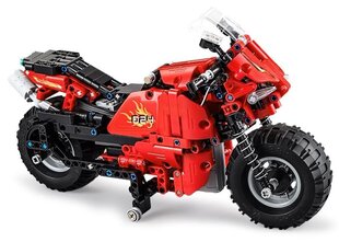 Nuotoliniu būdu valdomas motociklas - konstruktorius, 484 elementai, raudonas kaina ir informacija | Konstruktoriai ir kaladėlės | pigu.lt