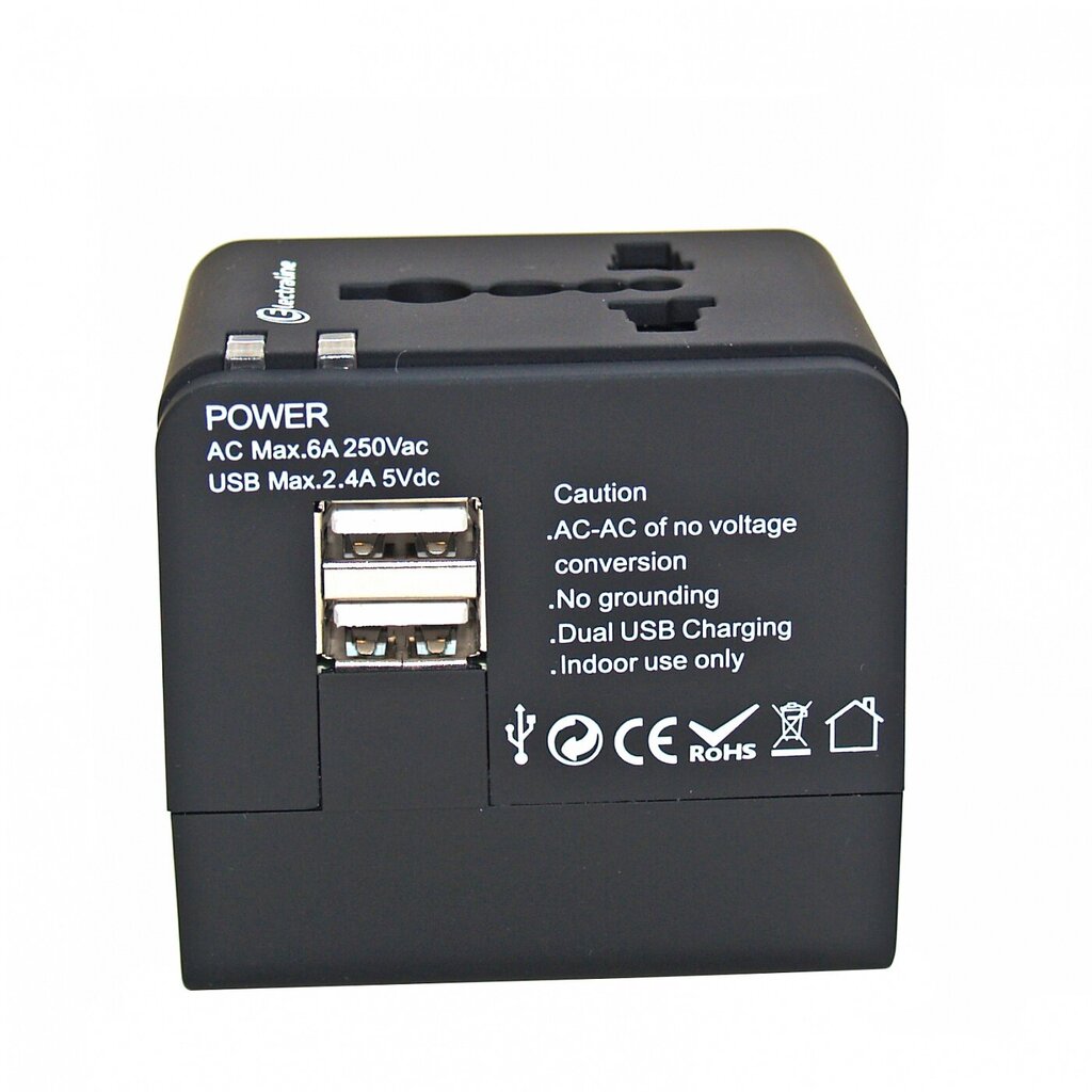 Universalus kelioninis kištukas + USB Įkroviklis Electraline 70015 kaina ir informacija | Elektros jungikliai, rozetės | pigu.lt