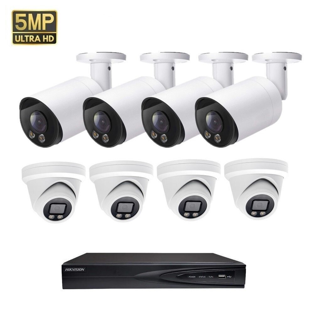 5MP IP POE BULLET/DOME vaizdo kamerų VAI2055HKW/VAI2346HKW + Hikvision NVR 7608 komplektas kaina ir informacija | Stebėjimo kameros | pigu.lt