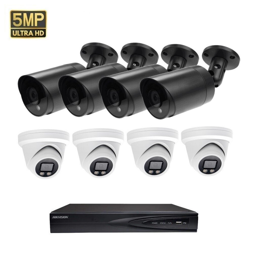 5MP IP POE BULLET/DOME vaizdo kamerų VAI2055HKB/VAI2346HKW + Hikvision NVR 7608 komplektas kaina ir informacija | Stebėjimo kameros | pigu.lt