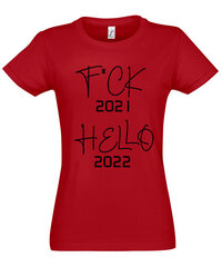 Marškinėliai moterims Hello 2022, raudoni цена и информация | Женские футболки | pigu.lt