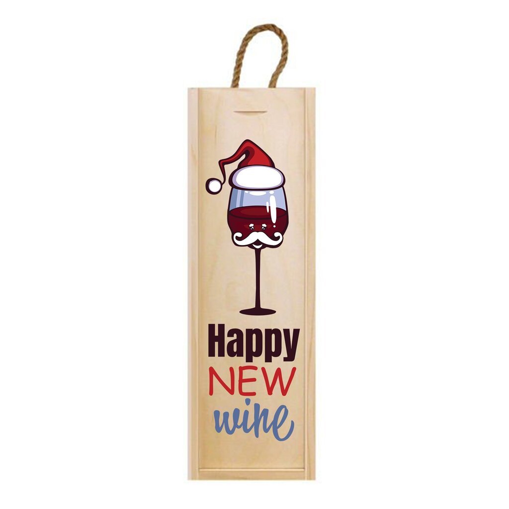 Vertikali, medinė vyno dėžė Happy New Wine kaina ir informacija | Kitos originalios dovanos | pigu.lt