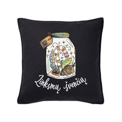 Dekoratyvinė medvilninė pagalvėlė Linksmų švenčių, 50 cm kaina ir informacija | Originalios pagalvės, užvalkalai | pigu.lt