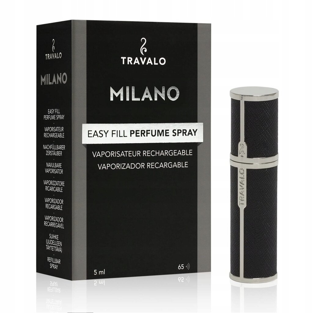 Mini purškiklis Travalo Milano Deluxe Limited Edition, juodas, 5 ml, 1 vnt. цена и информация | Kosmetinės, veidrodėliai | pigu.lt