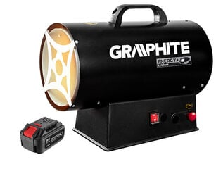 Аккумуляторный газовый обогреватель GRAPHITE 58GE100 15кВт, 18В, без батареи цена и информация | Обогреватели | pigu.lt