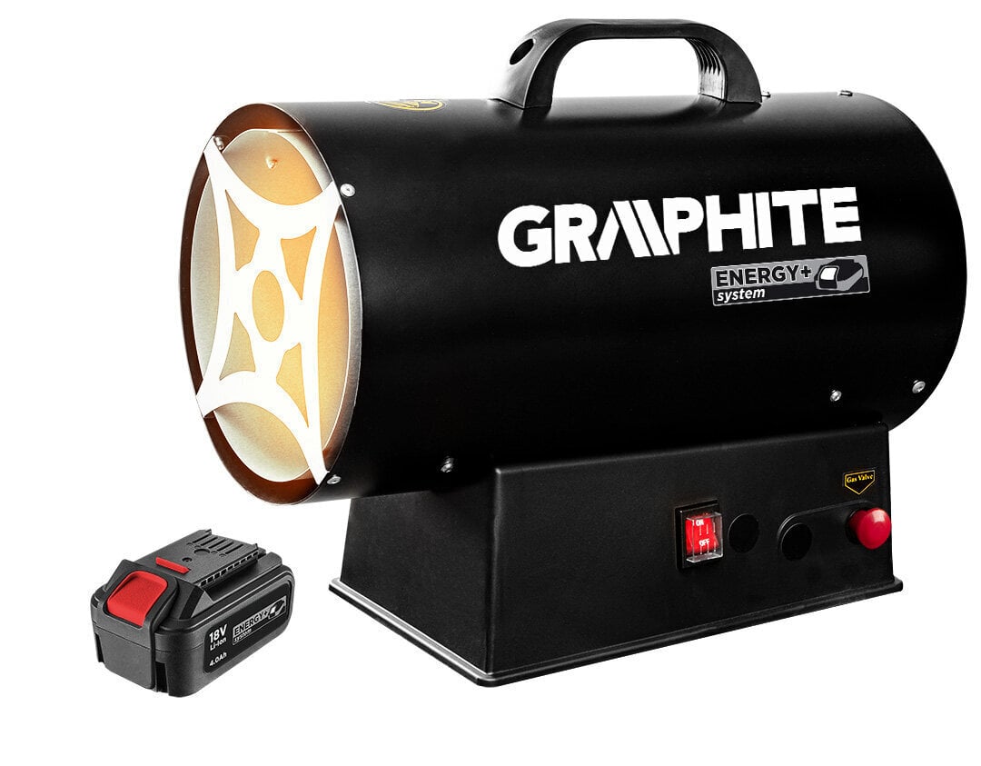 Akumuliatorinis dujinis šildytuvas GRAPHITE 58GE100 15KW, 18V, be baterijos kaina ir informacija | Šildytuvai | pigu.lt