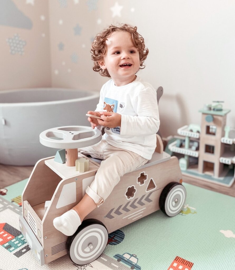 Medinis stumdomas automobilis, žaislinis automobilis su kubeliais kaina ir informacija | Žaislai kūdikiams | pigu.lt