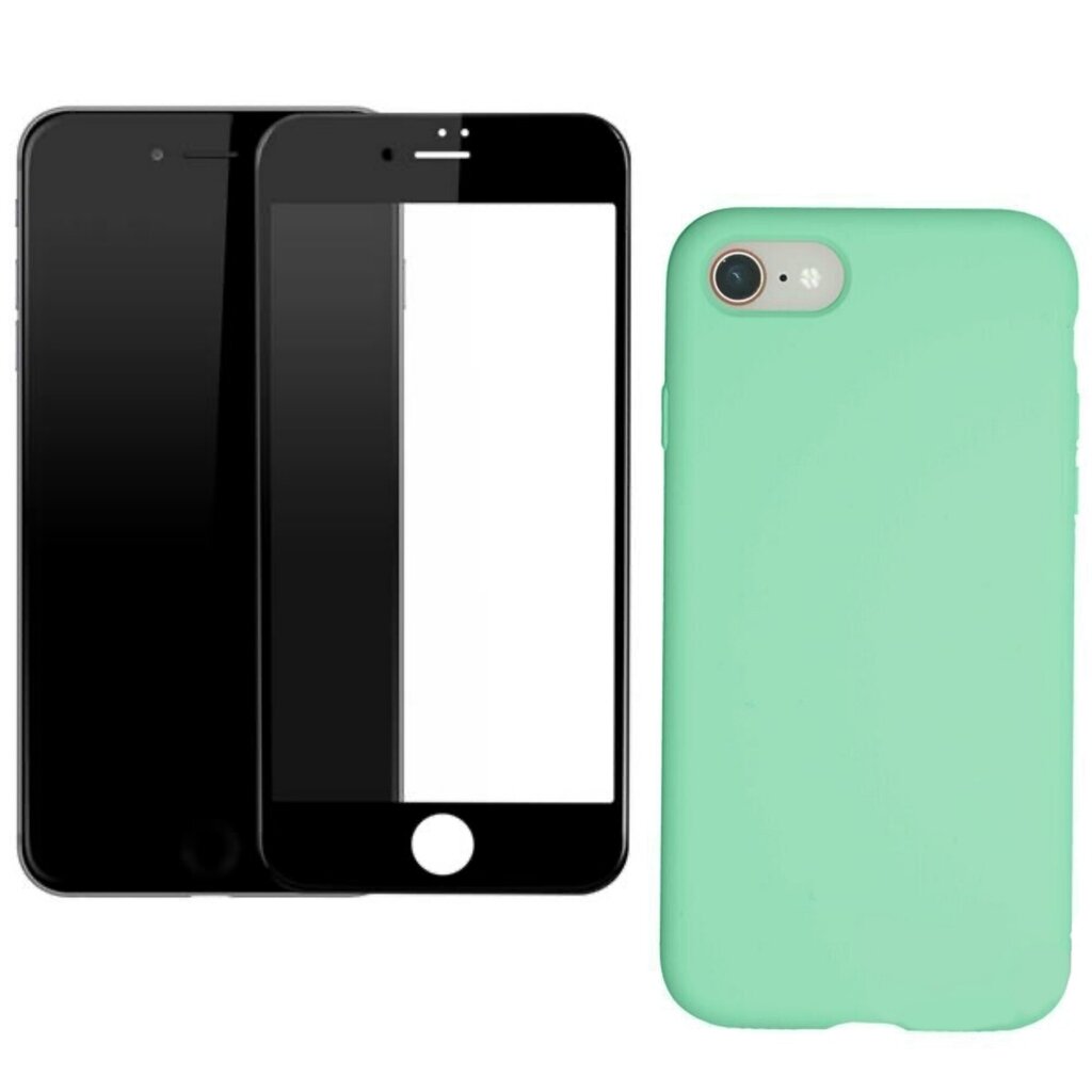 360 protection Set -telefono dėklas silikoninis - žalias (emerald) + grūdinto stiklo ekrano apsauga, skirtas iPhone 7/8, SE2020 juodas цена и информация | Apsauginės plėvelės telefonams | pigu.lt