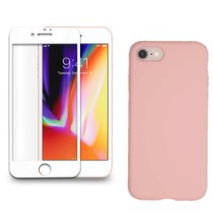 Силиконовый чехол «SoundBerry» pозовый Full protection + защитное стекло для iPhone 7/8, белый цена и информация | Защитные пленки для телефонов | pigu.lt