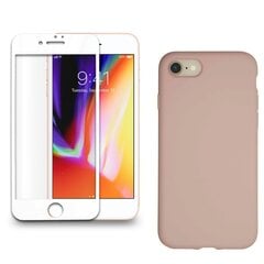 360 protection Set -telefono dėklas silikoninis - rožinė (misty rose) + grūdinto stiklo ekrano apsauga, skirtas iPhone 7/8 baltas kaina ir informacija | Apsauginės plėvelės telefonams | pigu.lt