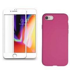 360 protection Set -telefono dėklas silikoninis - rožinė (magenta) + grūdinto stiklo ekrano apsauga, skirtas iPhone 7/8 baltas kaina ir informacija | Apsauginės plėvelės telefonams | pigu.lt