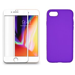 360 protection Set -telefono dėklas silikoninis - violetinė + grūdinto stiklo ekrano apsauga, skirtas iPhone 7/8 baltas kaina ir informacija | Apsauginės plėvelės telefonams | pigu.lt