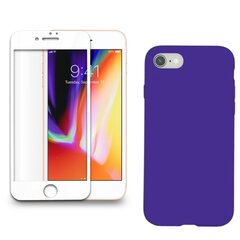 Силиконовый чехол «SoundBerry» фиолетовый Full protection + защитное стекло для iPhone 7/8, белый цена и информация | Защитные пленки для телефонов | pigu.lt