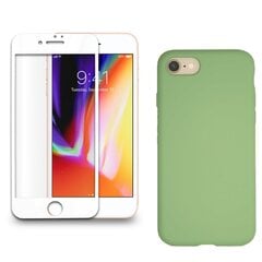 360 protection Set -telefono dėklas silikoninis - žalia (green tea) + grūdinto stiklo ekrano apsauga, skirtas iPhone 7/8 baltas kaina ir informacija | Apsauginės plėvelės telefonams | pigu.lt