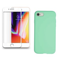 Силиконовый чехол «SoundBerry» зеленый Full protection + защитное стекло для iPhone 7/8, белый цена и информация | Защитные пленки для телефонов | pigu.lt