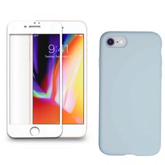 Силиконовый чехол «SoundBerry» светло-голубой Full protection + защитное стекло для iPhone 7/8, белый цена и информация | Защитные пленки для телефонов | pigu.lt